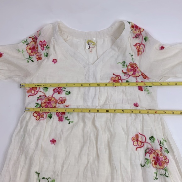 Anthropologie Fig and Flower embroidered Ruffled Sleeve Dress Small Creme Pink - Picture 9 of 14